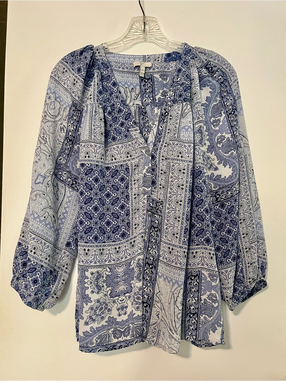 Joie 100% Silk Blue White Patterned Blouse